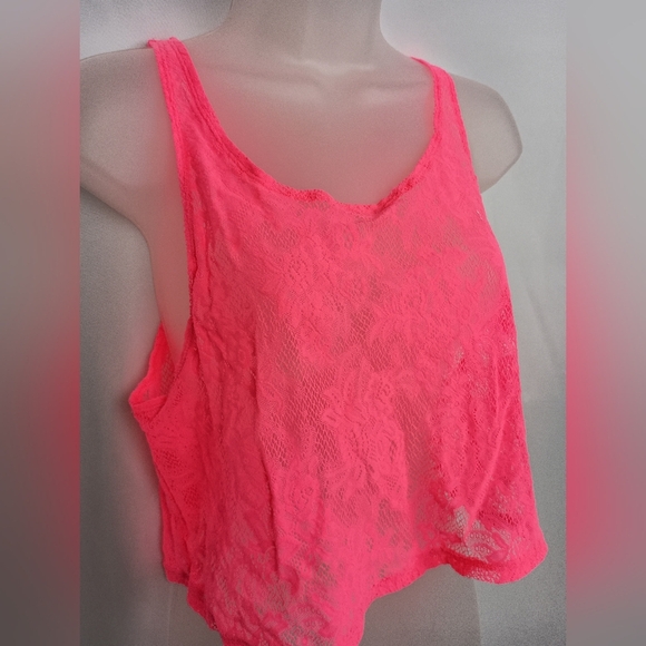 2/$30 Women's Cropped PINK Victoria Secret Barbiecore Lace Tank Top (#69) - Picture 3 of 7